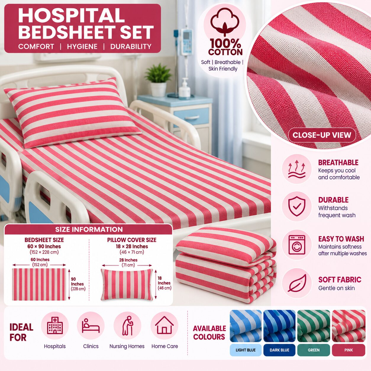Pink Hospital Bedsheet Set Infographic