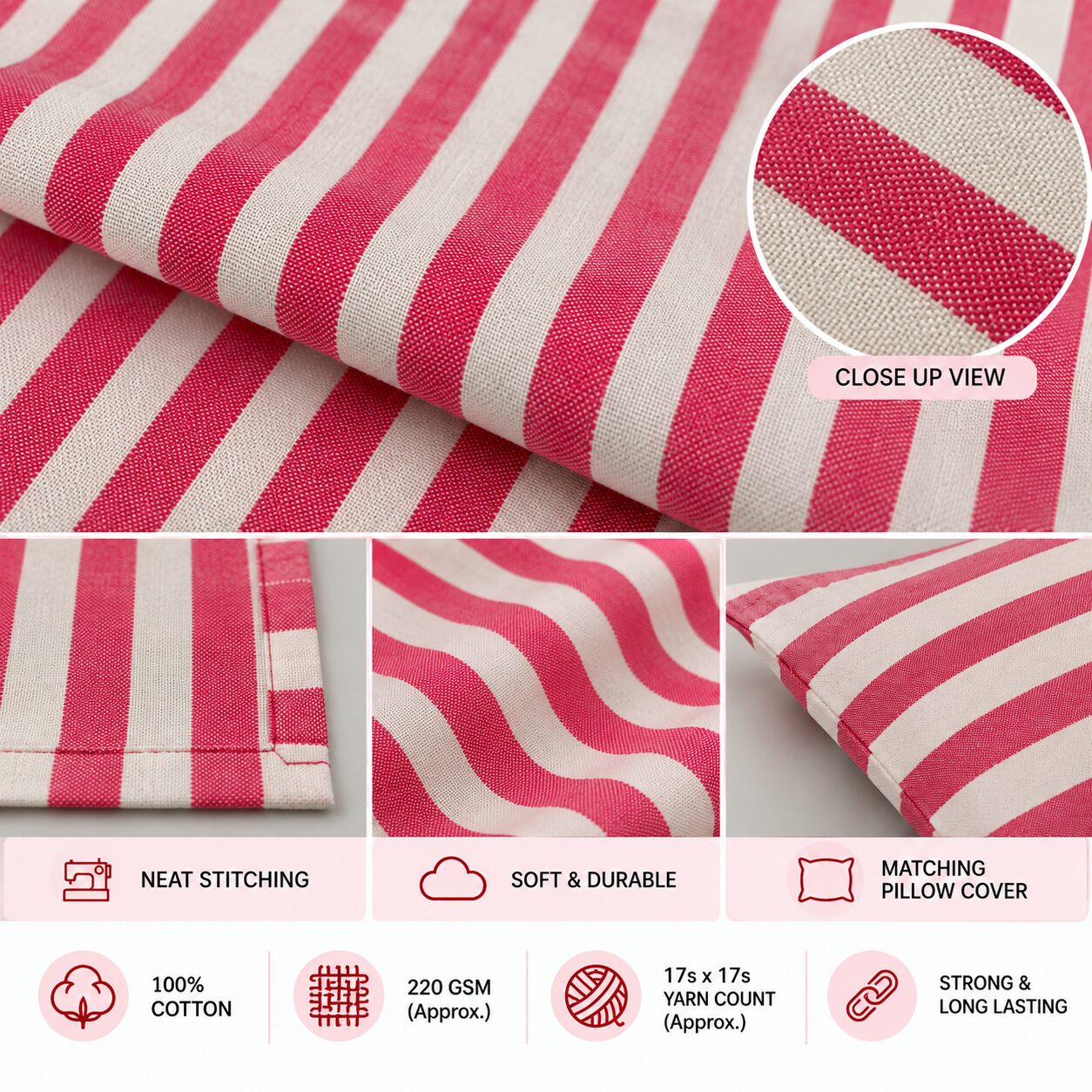 Pink Stripe Fabric Detail Infographic