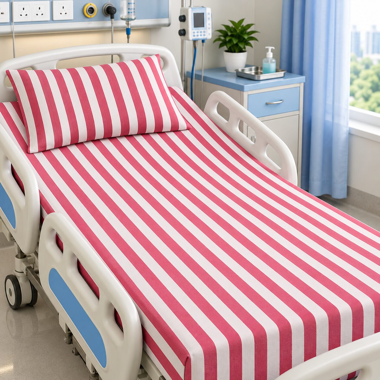 Striped Bedding on a Hospital Bed